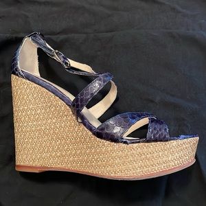 Alexandre Birman Platform Arabela Wedge Sandals 7 Marine (Navy) Python Leather
